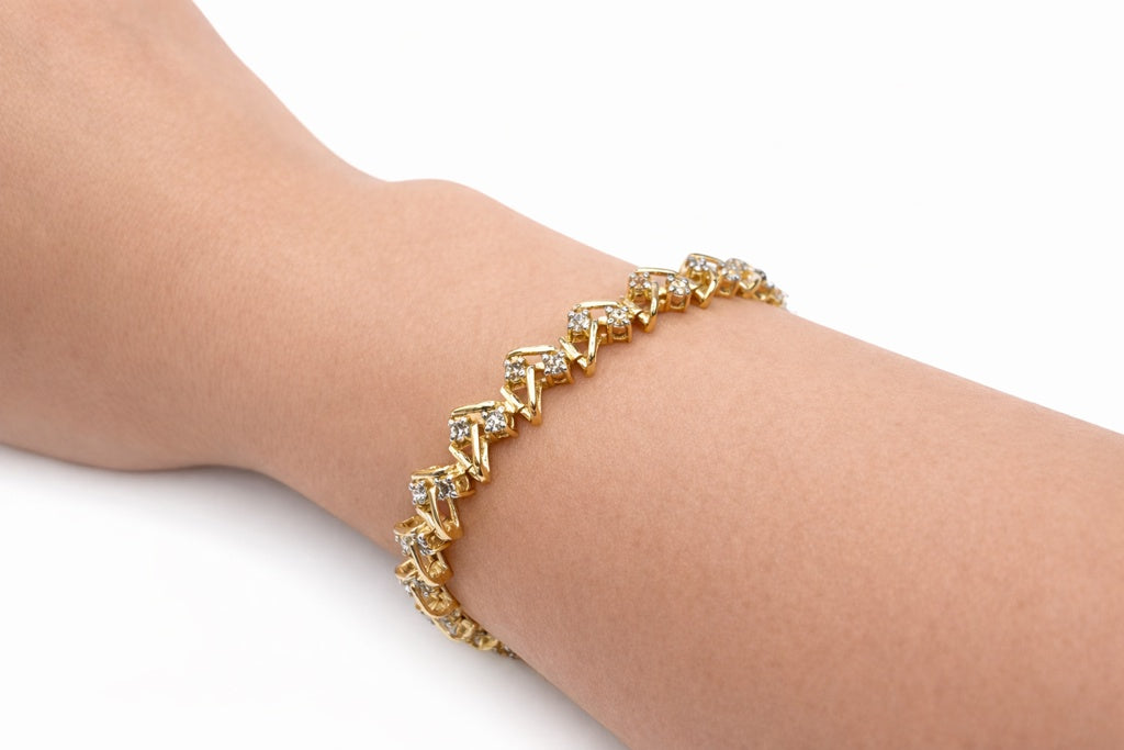 14K YELLOW GOLD ROUND DIAMONDS ZIGSAG BRACELET – 8MM 7" – JY Jewelry Wholesale