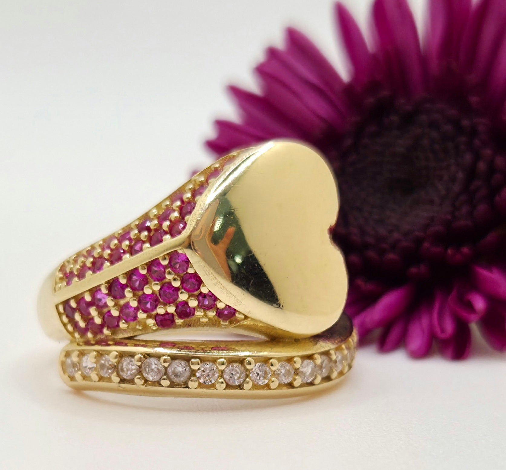 14K MODERN CZ PINK HEART RING – 8 – JY Jewelry Wholesale