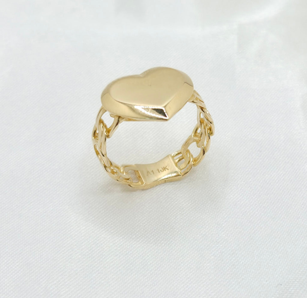 10K CHINO LINK STYLE WITH PLAIN HEART RING – 7 - 9 – JY Jewelry Wholesale