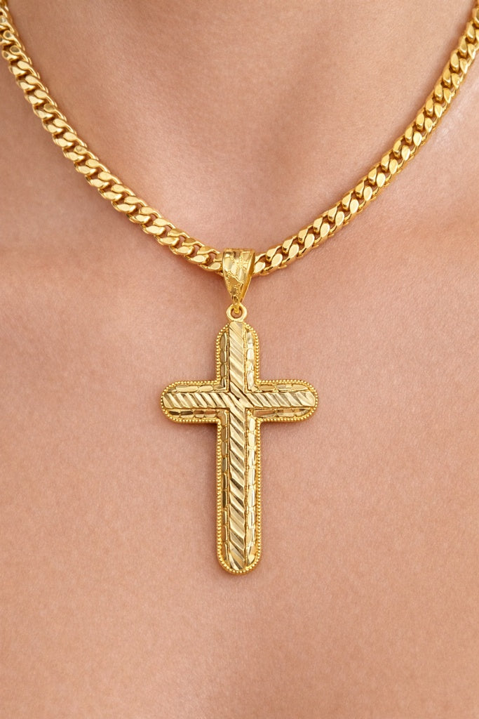 10K NUGGETS CROSS PENDANT – 47X31MM – JY Jewelry Wholesale