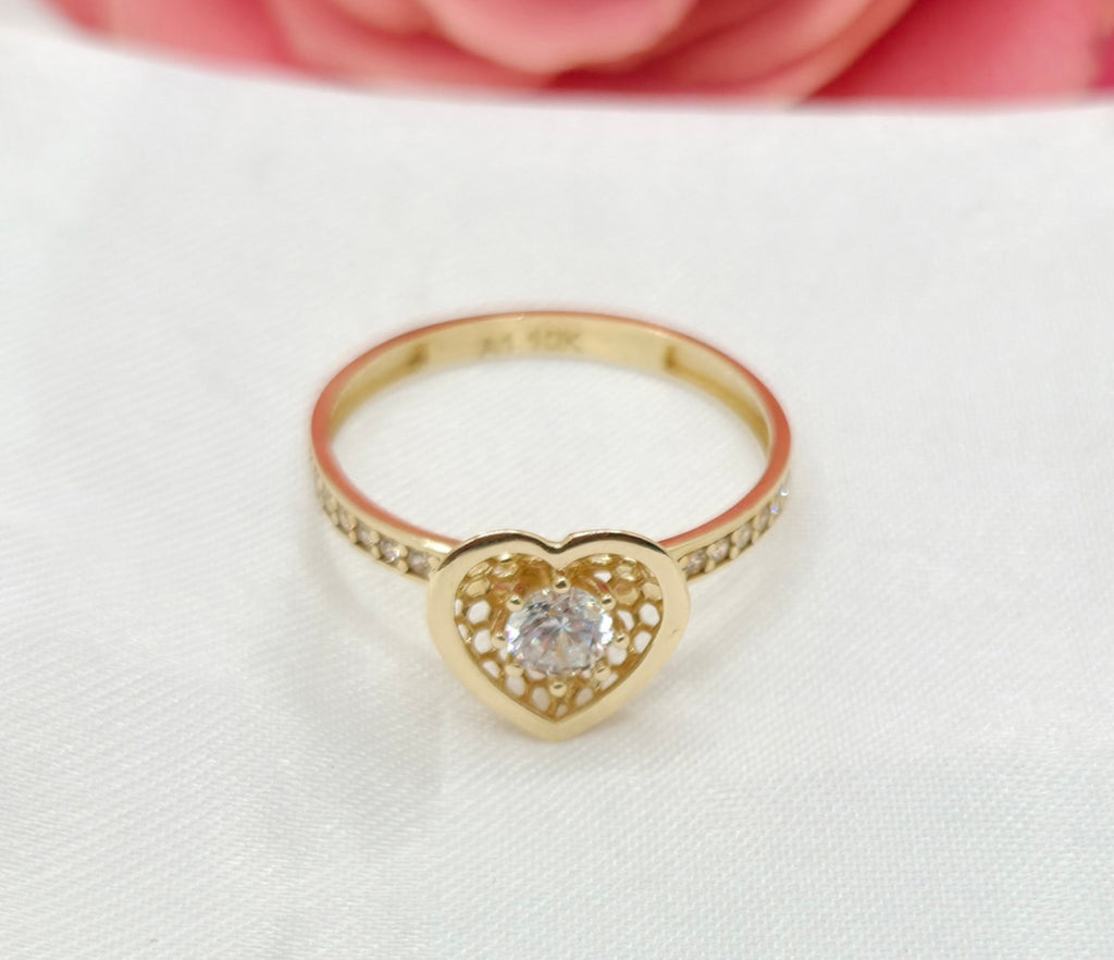 10K STONE CENTER HEART RING CZ – 8 – JY Jewelry Wholesale