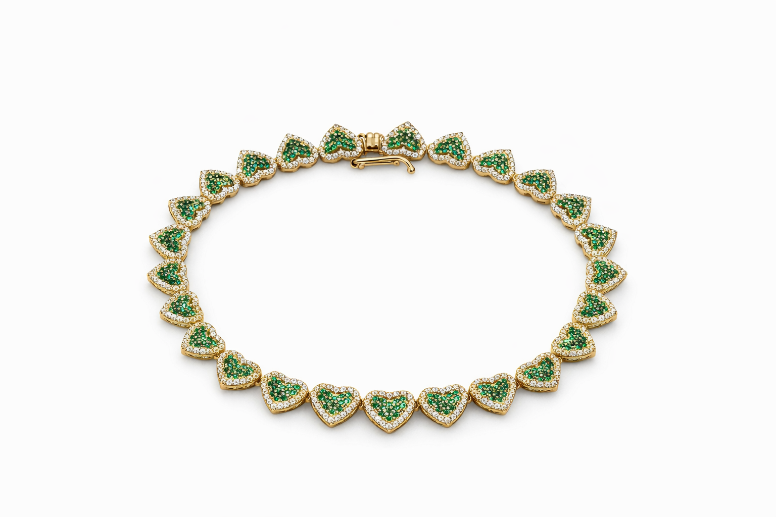 10K GREEN HEART BRACELET CZ – 8" – JY Jewelry Wholesale