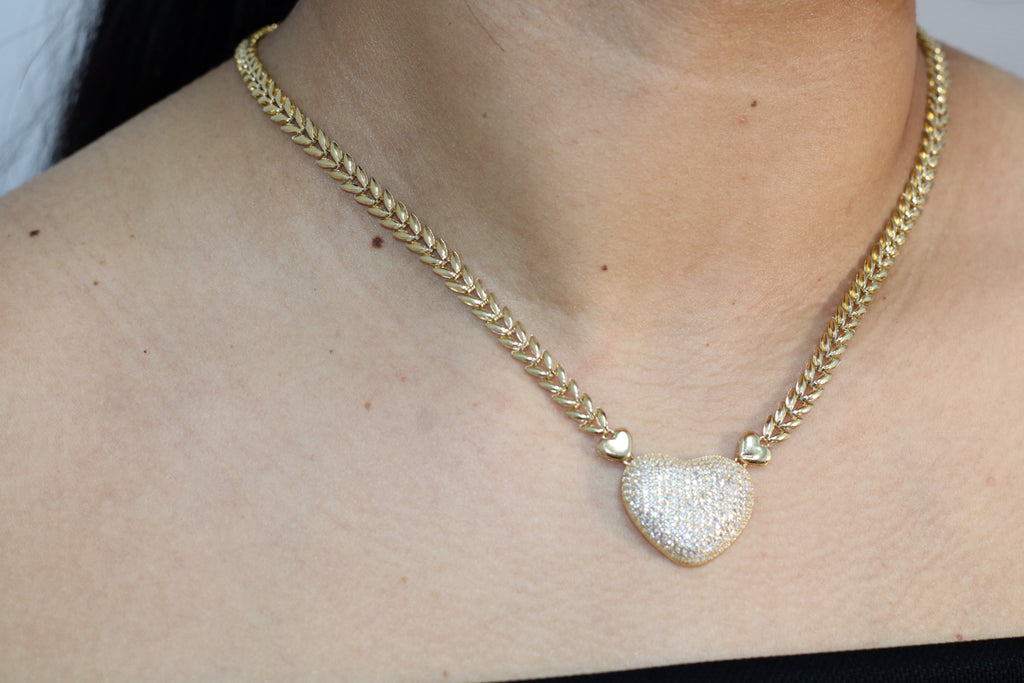 14K CZ HEART LEAF DESIGN LINK NECKLACE – 18" – JY Jewelry Wholesale