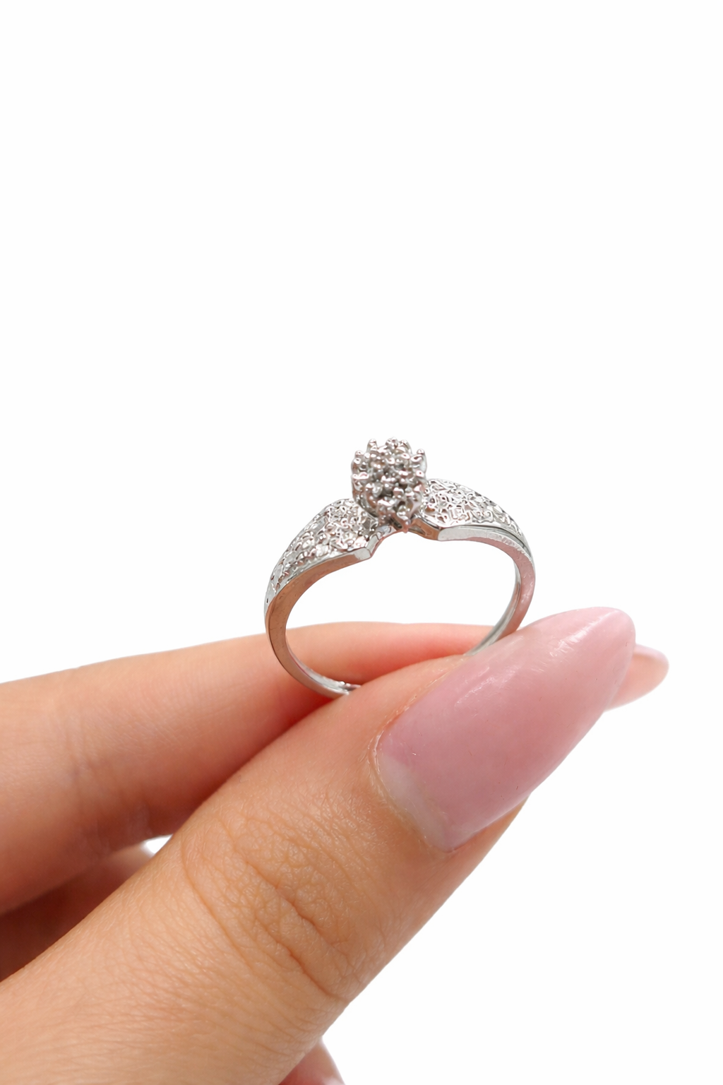 10K WHITE GOLD ALMOND SHAPE DIAMOND ELEGANT RING – 7 – JY Jewelry Wholesale
