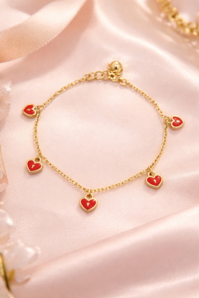 14K SMALL RED HEART DANGLING BRACELET – 7-8" – JY Jewelry Wholesale
