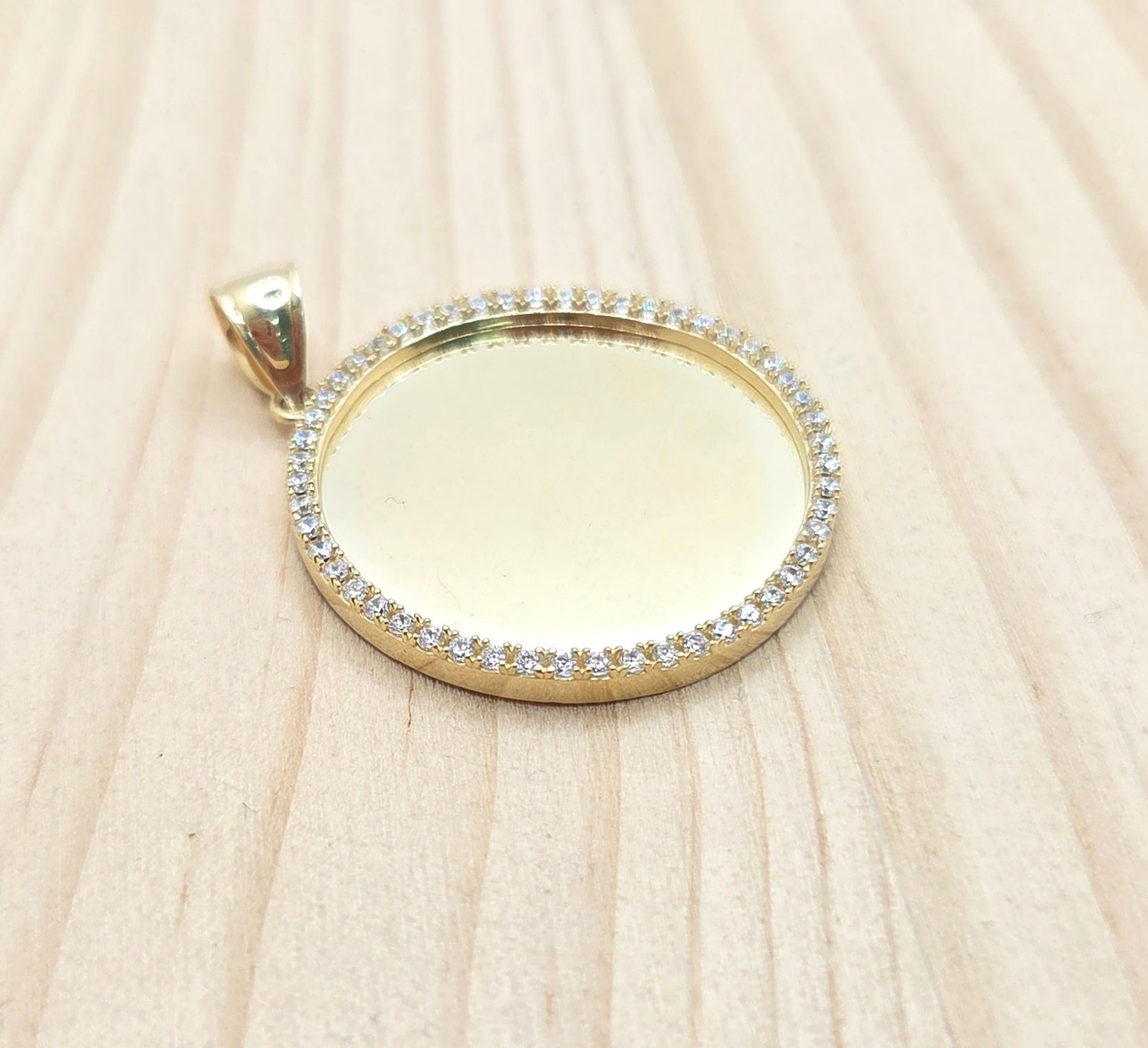 14K CZ FRAME ROUND MEMORIAL PENDANT – SMALL – JY Jewelry Wholesale