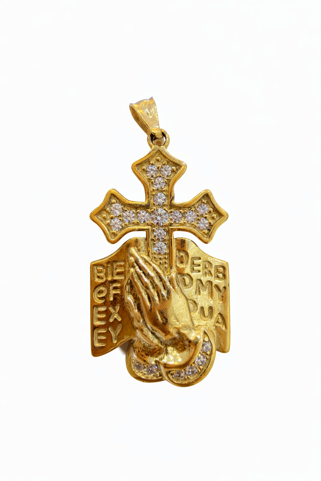 10K PAYING HAND CROSS PENDANT – SMALL – JY Jewelry Wholesale