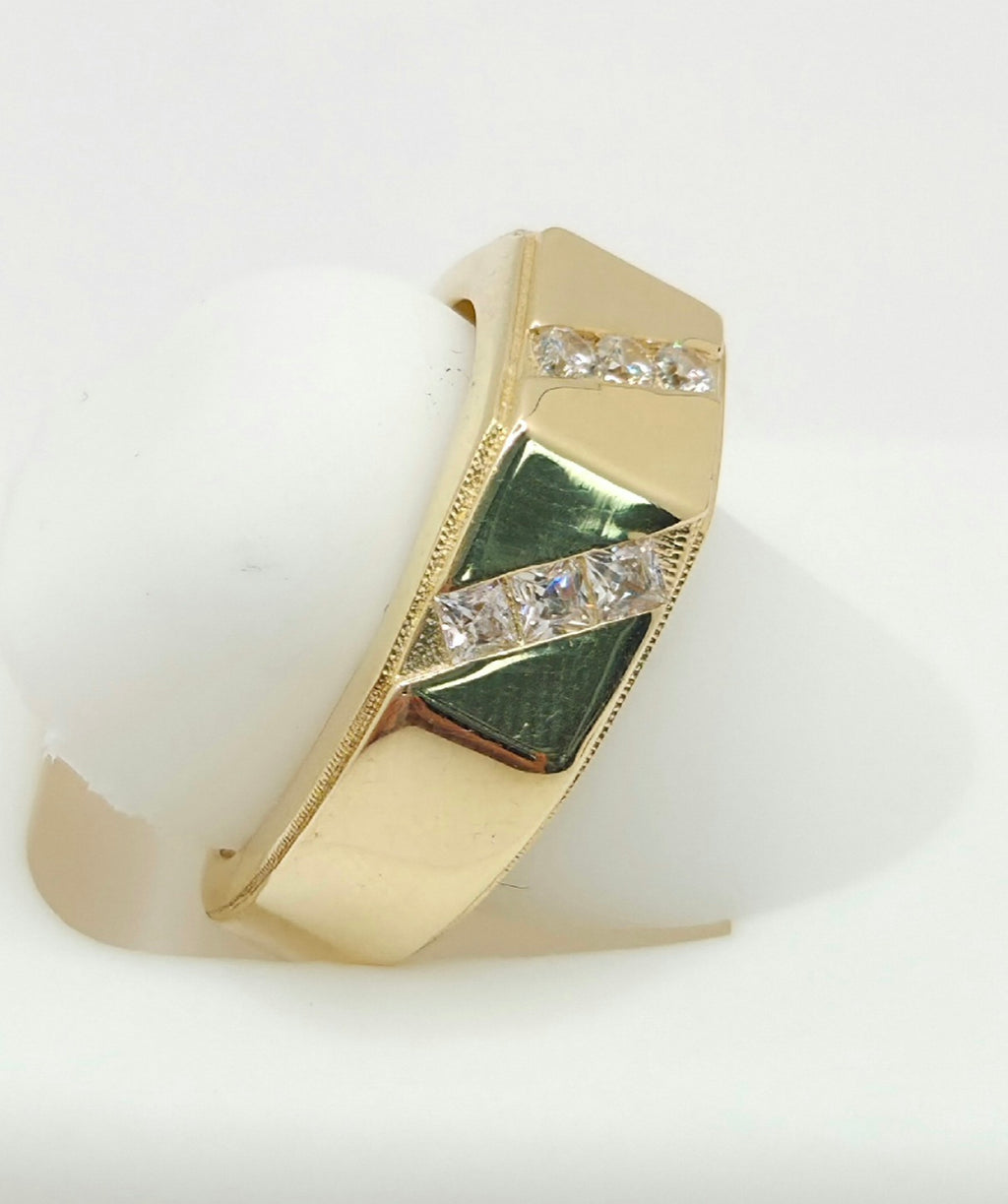 14K CZ TRIPLE DIAGONAL SATIND WEDDING BAND MEN'S RING – 7 – JY Jewelry Wholesale