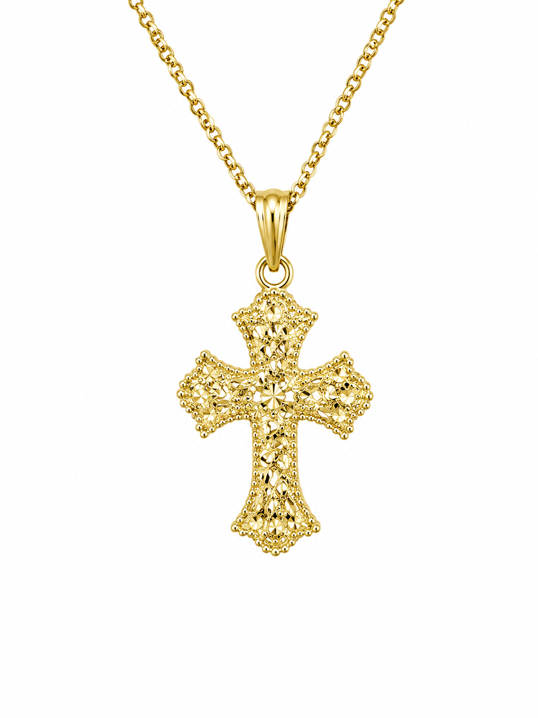 10K NUGGET DESIGN ROMAN CROSS PENDANT – SMALL – JY Jewelry Wholesale