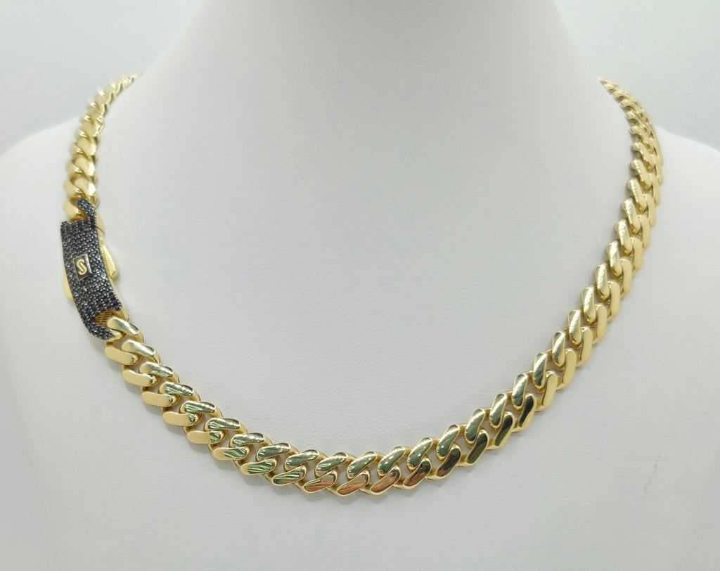 10K CERTIFIED MONACO CHAIN BLACK CZ CLOSURE – 18" 8MM – JY Jewelry Wholesale