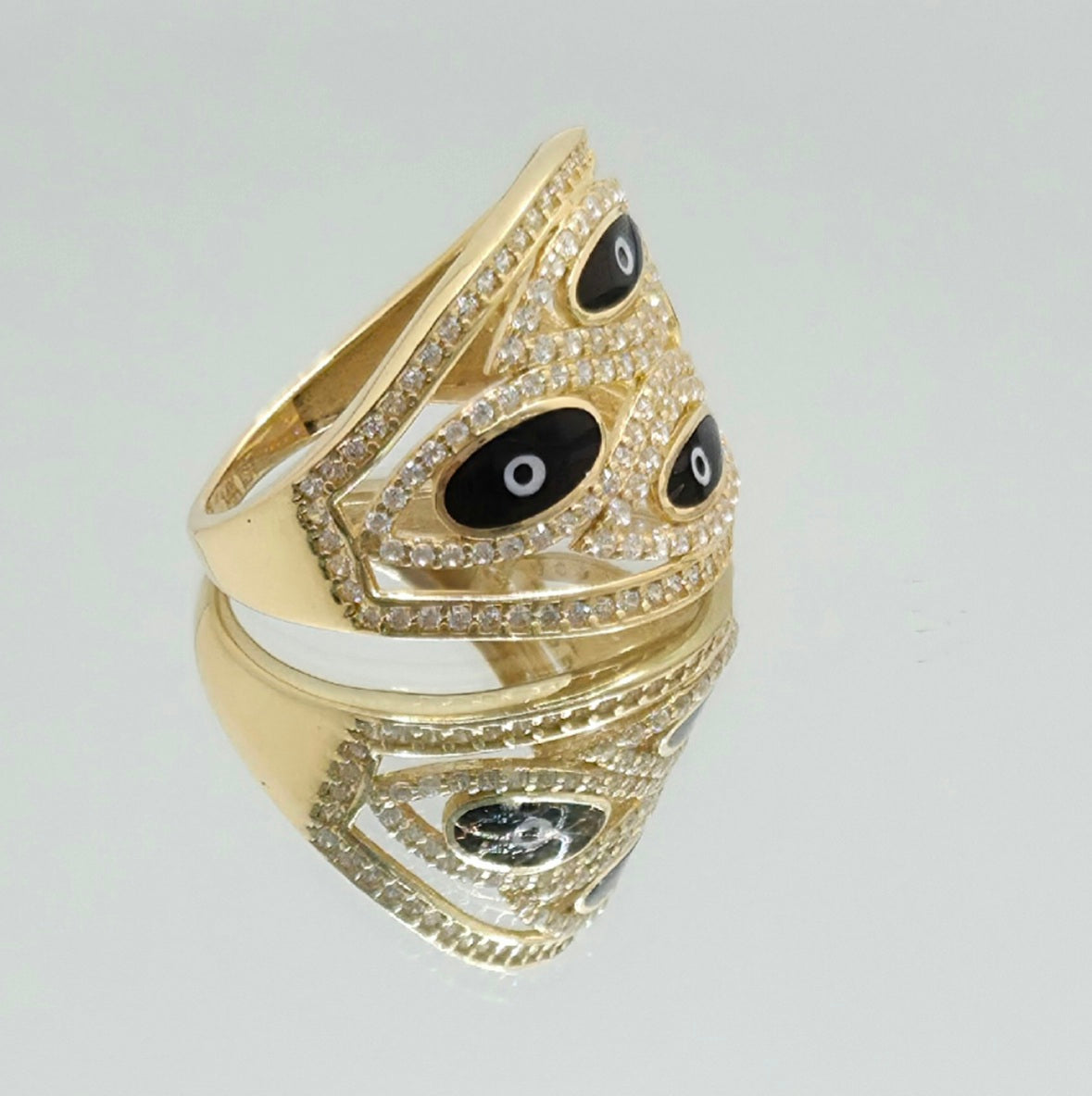 14K MODERN BLACK EYES RING – 8 – JY Jewelry Wholesale