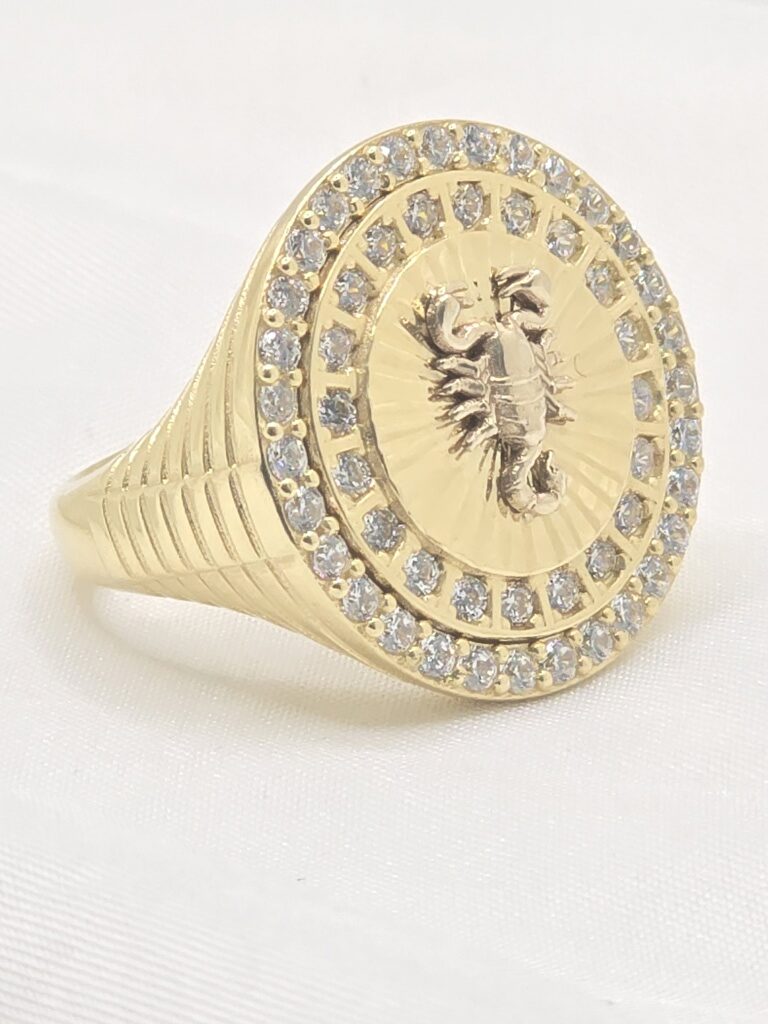 14K LARGE CIRCULAR RING WITH CZ DETAILS AND A SCORPION – 10 – JY Jewelry Wholesale