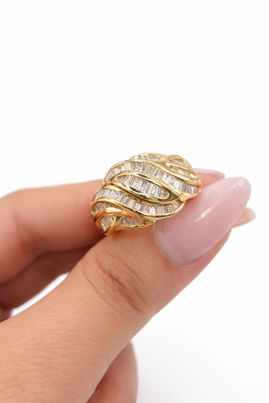 14K BAGUETTE DIAMOND SHELL DESIGN RING – 7 – JY Jewelry Wholesale