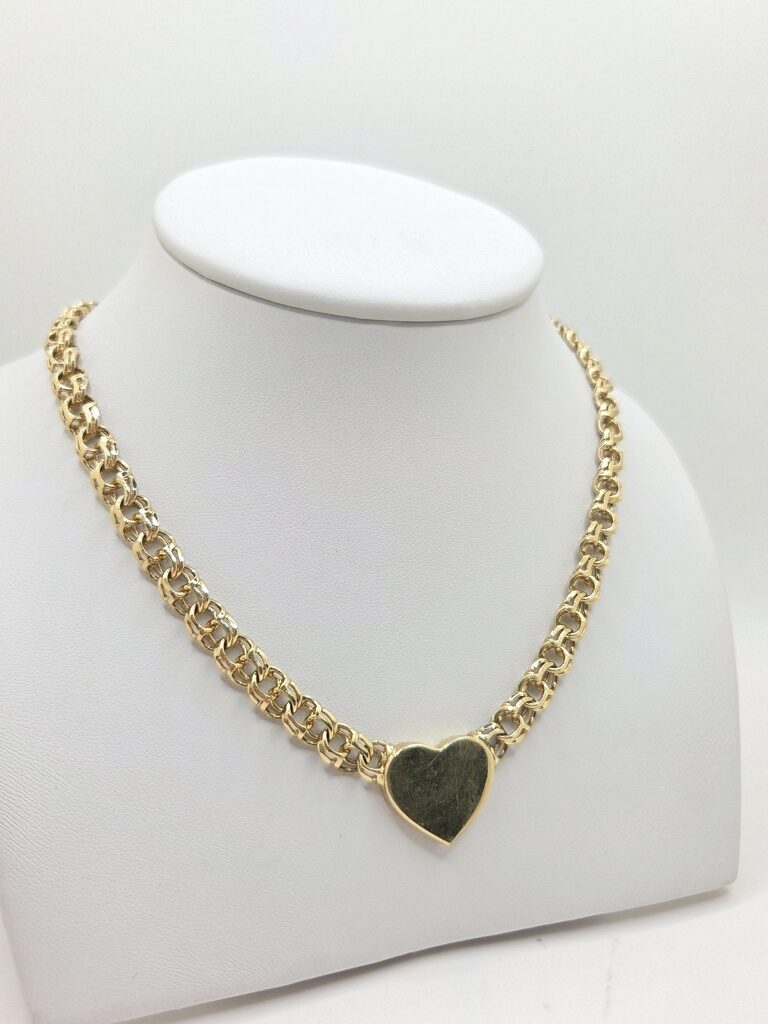 10K HEART CHINO LINK NECKLACE – 18" – JY Jewelry Wholesale
