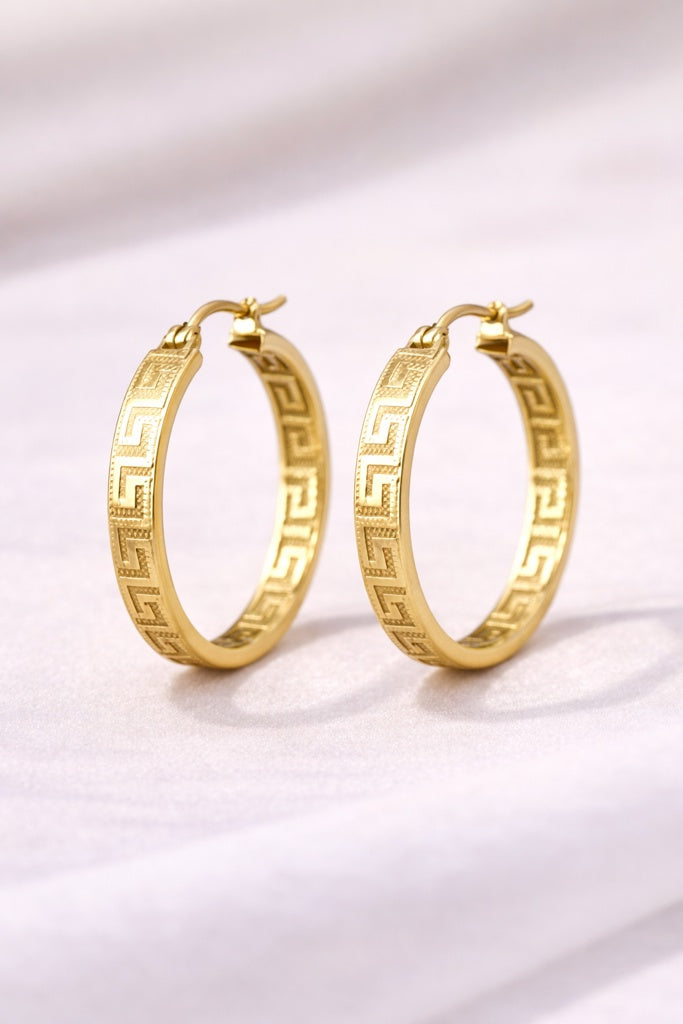 10K MODERN GREEK DESIGN STRAIGH EDGE HOOPS EARRINGS – 3 – JY Jewelry Wholesale