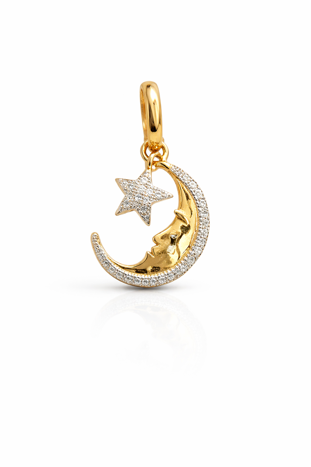 10K SMALL MOON AND STAR DIAMOND PENDANT – JY Jewelry Wholesale