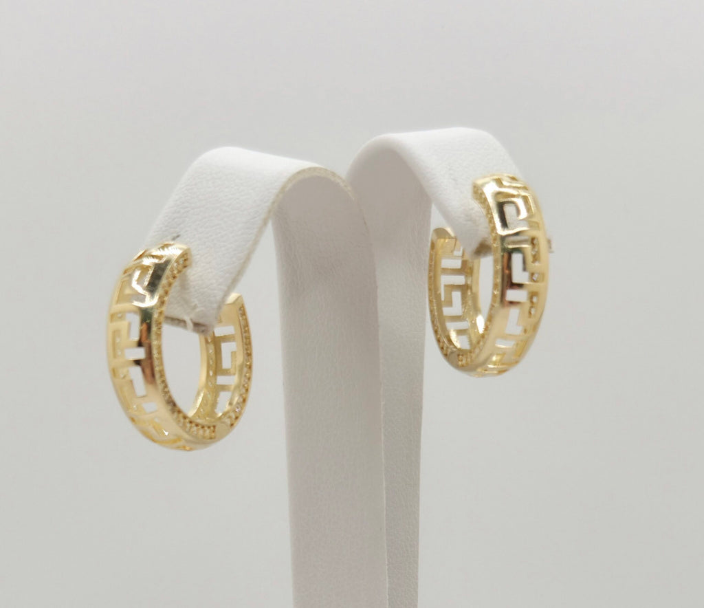 10K TIMELESS GREEK DESING HOOPS EARRINGS CZ – MEDIUM – JY Jewelry Wholesale