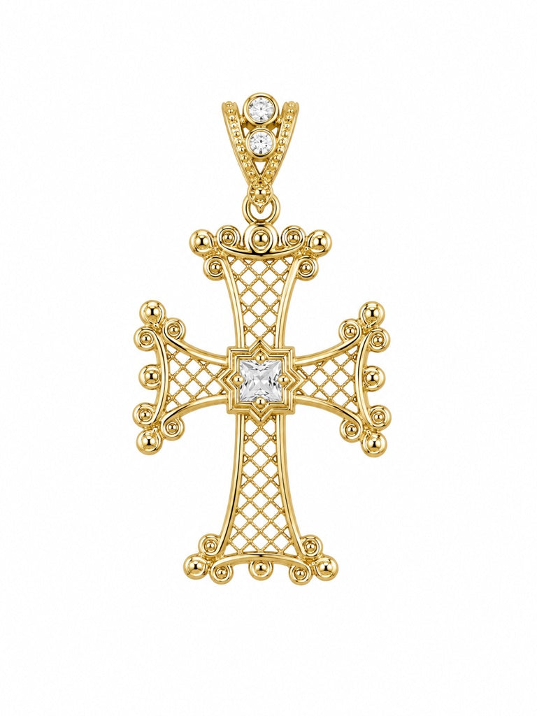 10K VINATAGE SQUARE CROSS PENDANT – LARGE – JY Jewelry Wholesale