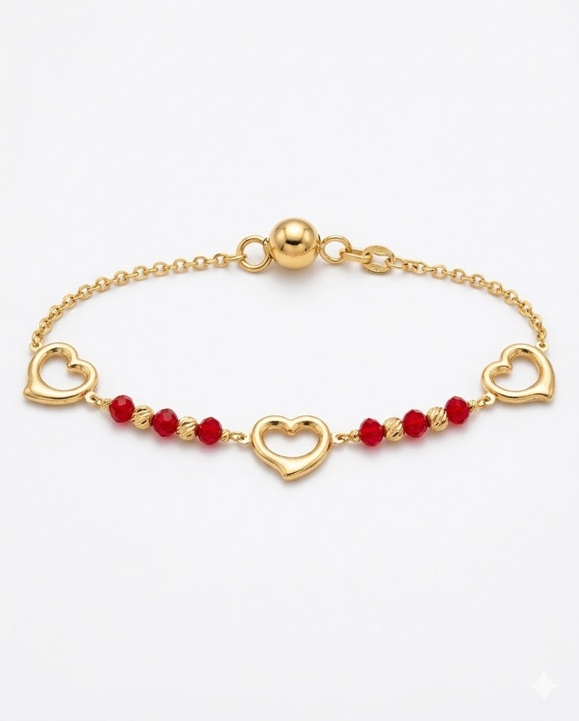 14K HEART SILHOUETTE WITH RED STONES DETAIL BRACELET – 7" – JY Jewelry Wholesale