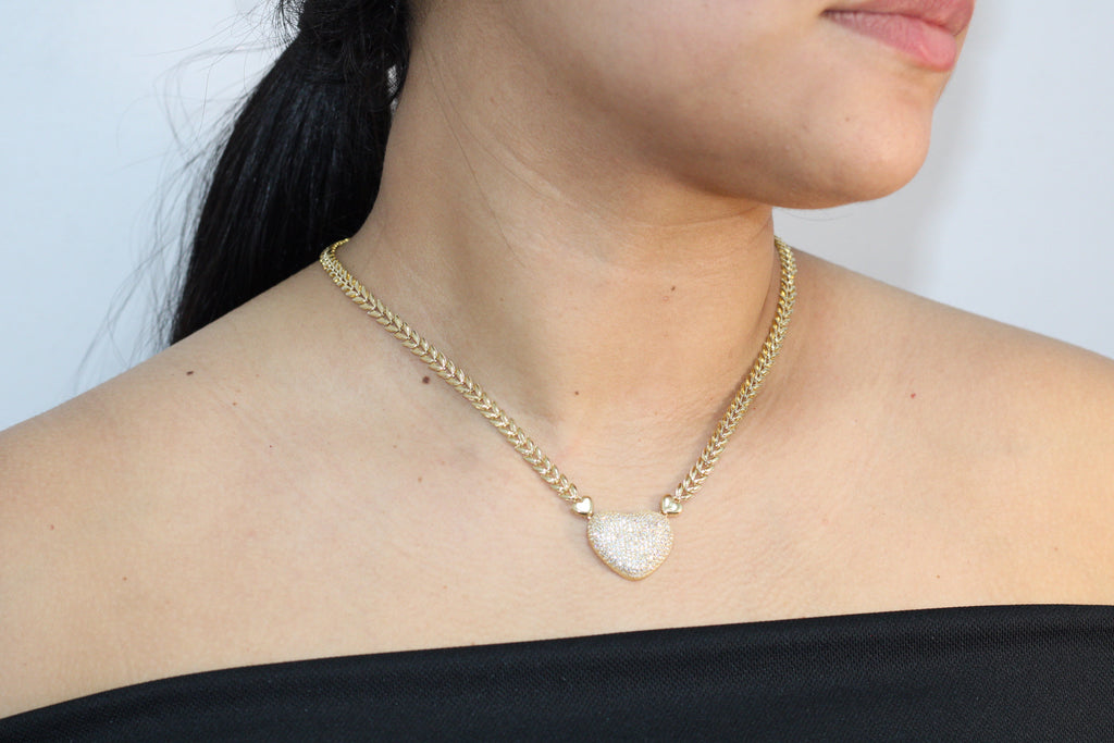 14K CZ HEART LEAF DESIGN LINK NECKLACE – 18" – JY Jewelry Wholesale