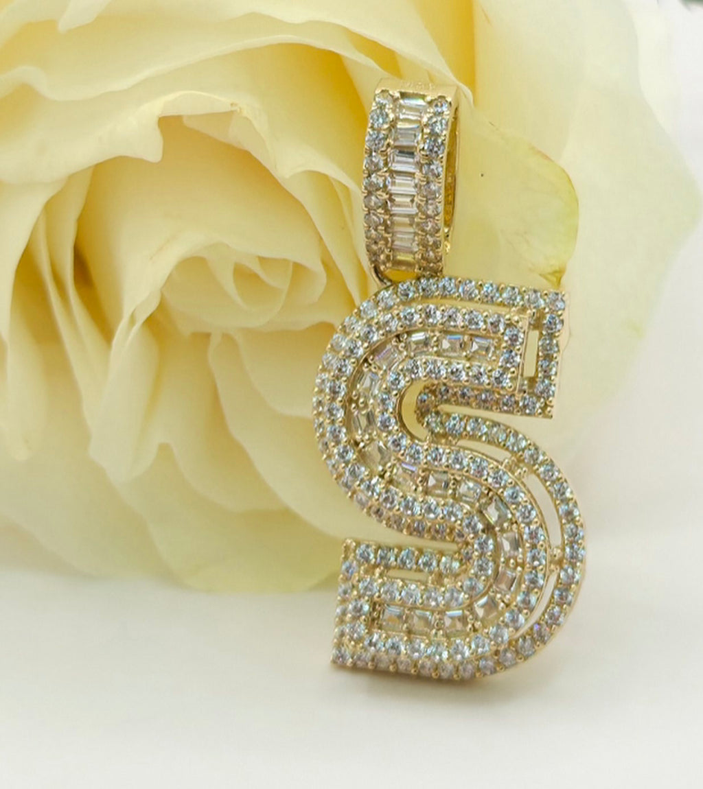 10K SMALL CZ "S" LETTER PENDANT – JY Jewelry Wholesale