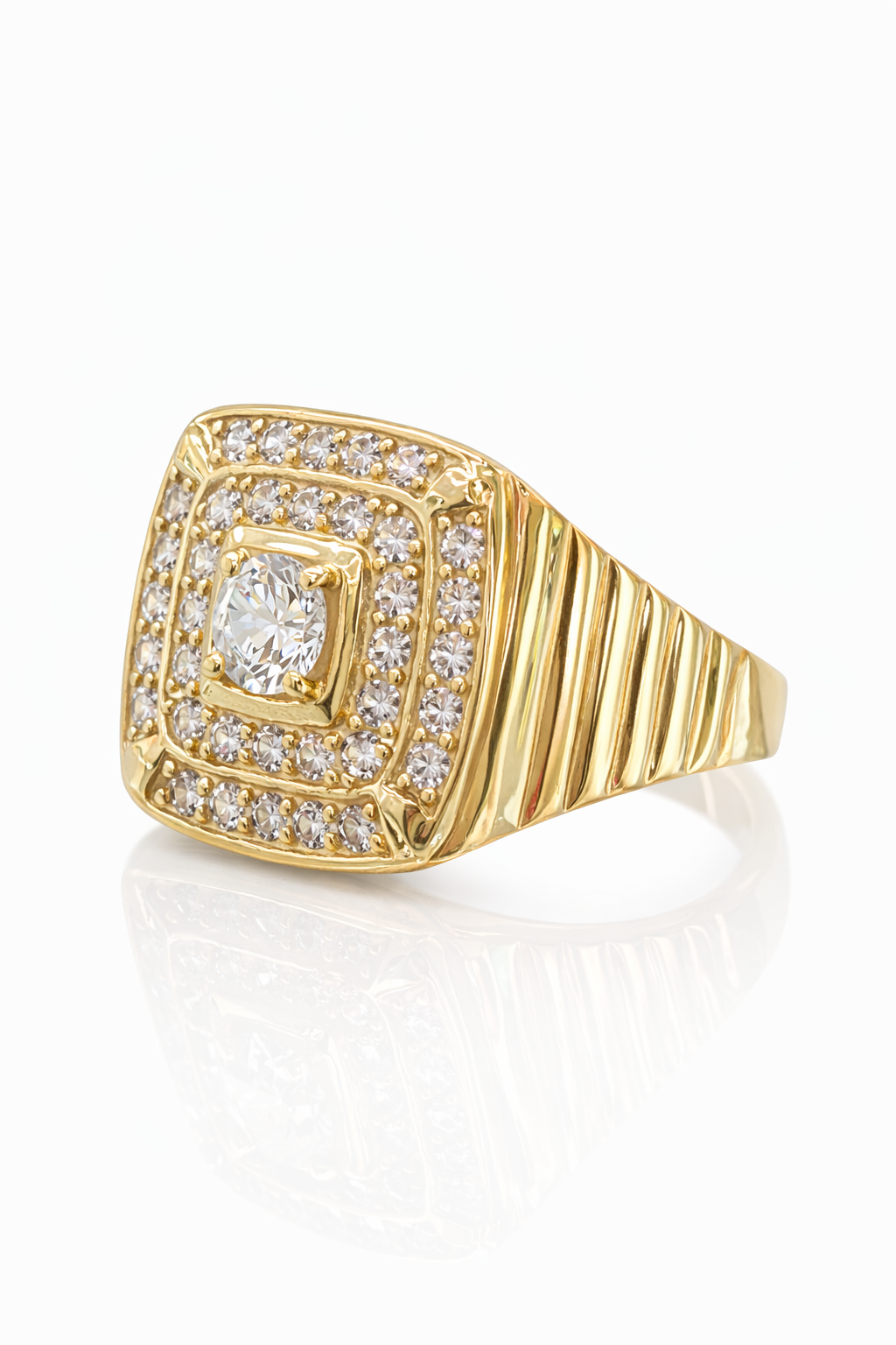 10K EXOTIC CZ SQUARE STONE CENTER DETAIL RING – 10-10.5 – JY Jewelry Wholesale