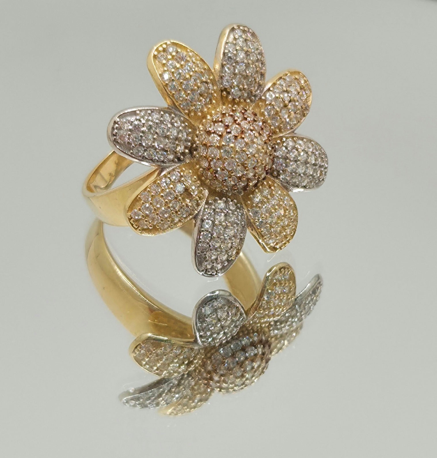 14K CZ TWO TONE BIG FLOWER RING – 7 & 8 – JY Jewelry Wholesale