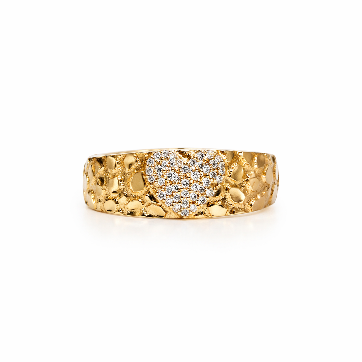 10K NUGGET DESIGN CZ SMALL HEART CENTER RING – 7 – JY Jewelry Wholesale