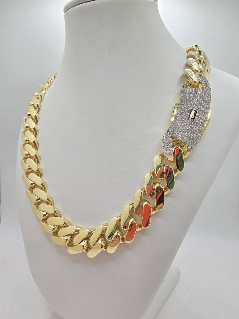 10K CERTIFIED MONACO CHAIN CZ CLOSURE – 15.5MM 26" – JY Jewelry Wholesale