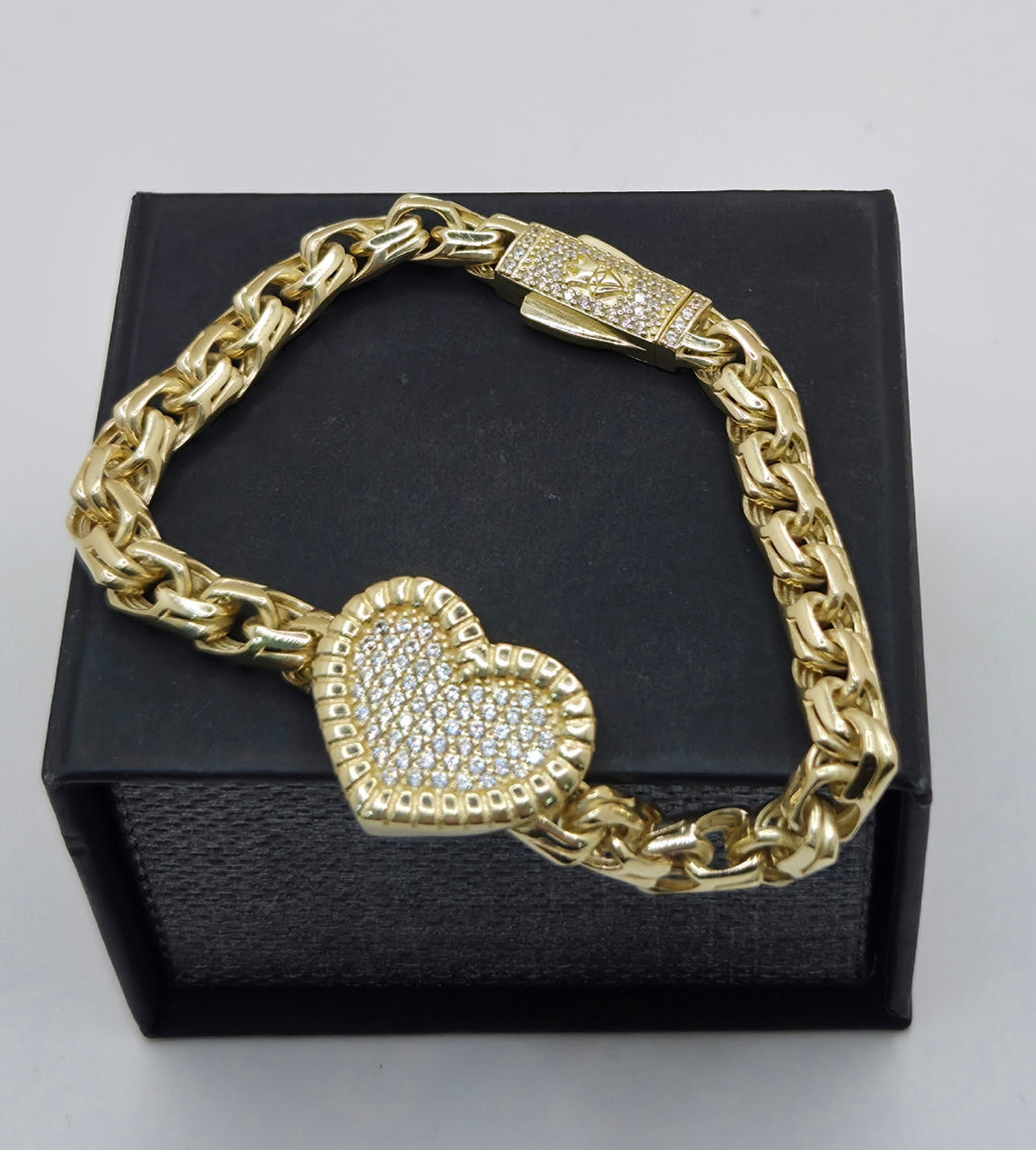 10K CHINO LINK CZ HEART BRACELET – 7" 6MM – JY Jewelry Wholesale