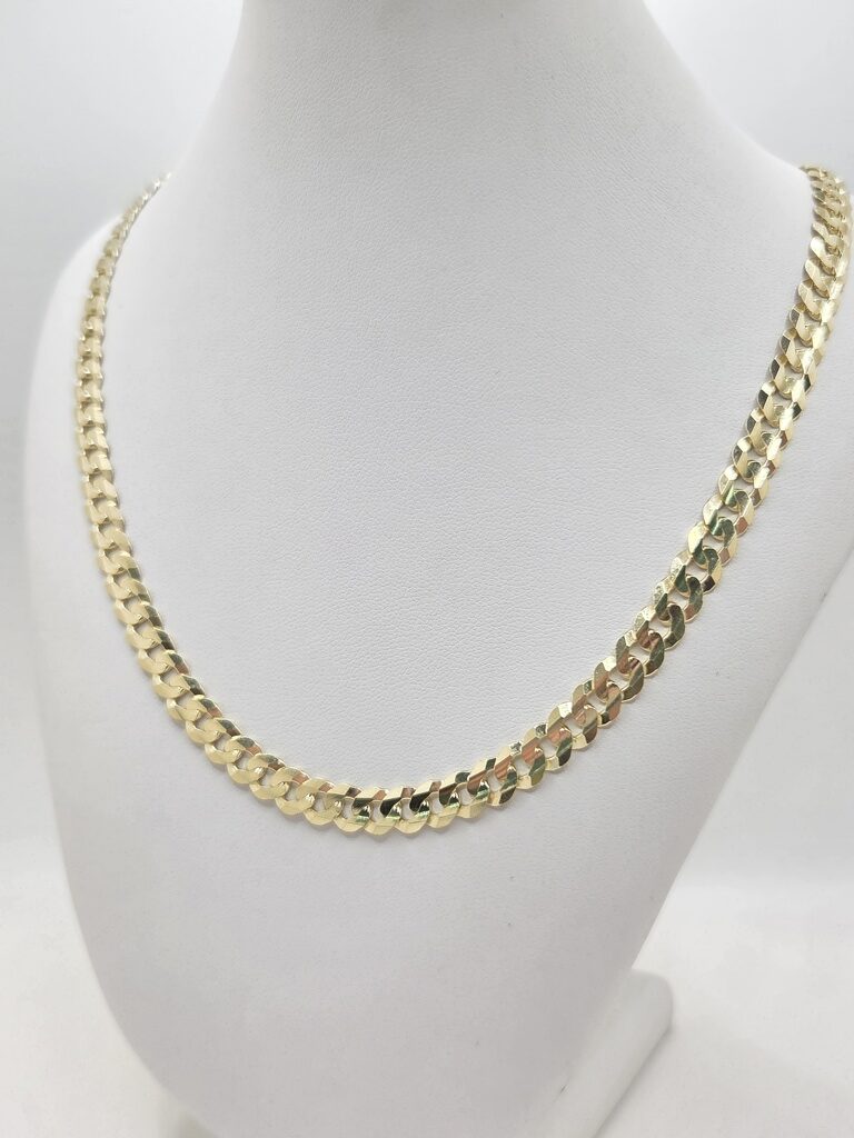 14K SOLID CUBAN CURB FLAT CHAIN CLOSE LINK – 22" 6.9MM – JY Jewelry Wholesale