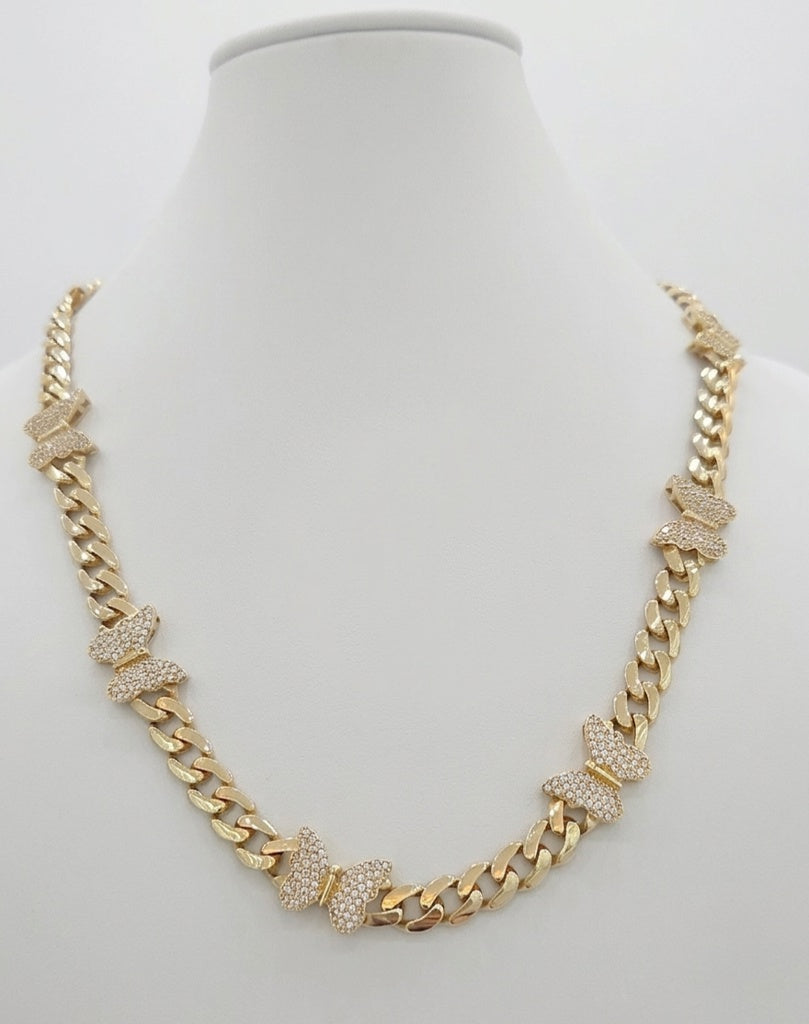 10K CZ LARGE BUTTERFLYS MONACO STYLE NECKLACE – 18" 6MM – JY Jewelry Wholesale