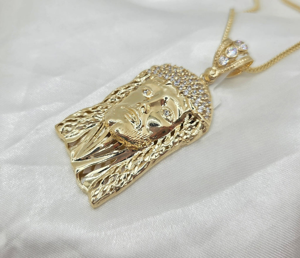 10K JESUS FACE PENDANT CZ – LARGE – JY Jewelry Wholesale