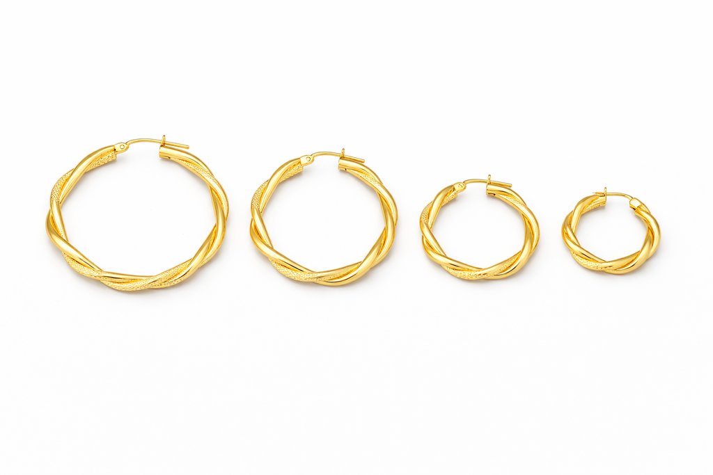 10K DOUBLE CROKED PLAIN & SATIN HOOPS EARRINGS – 4MM X 37.5MM – JY Jewelry Wholesale