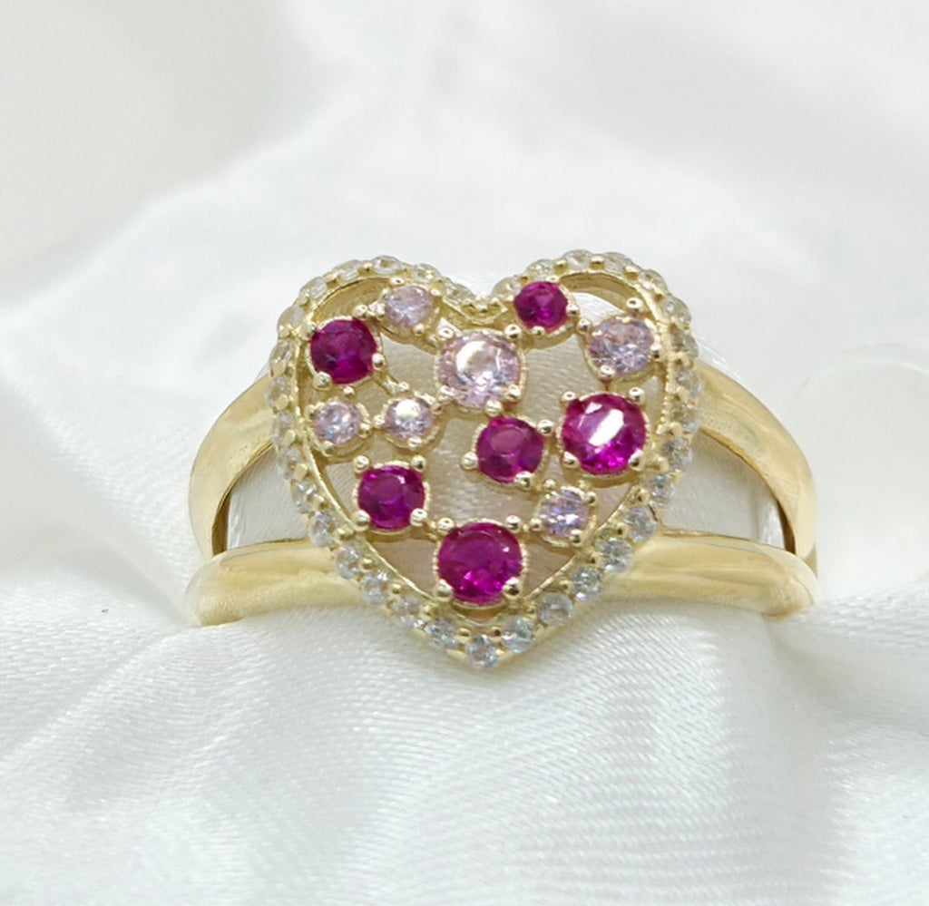 10K PINK TWO TONE STONES HEART RING CZ – 7 – JY Jewelry Wholesale