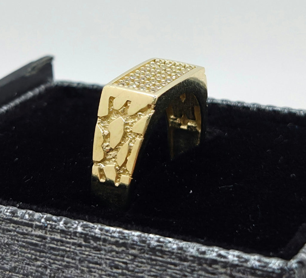 10K CZ NUGGETS DETAIL SMALL RECTANGULAR MEN'S RING – 10 – JY Jewelry Wholesale