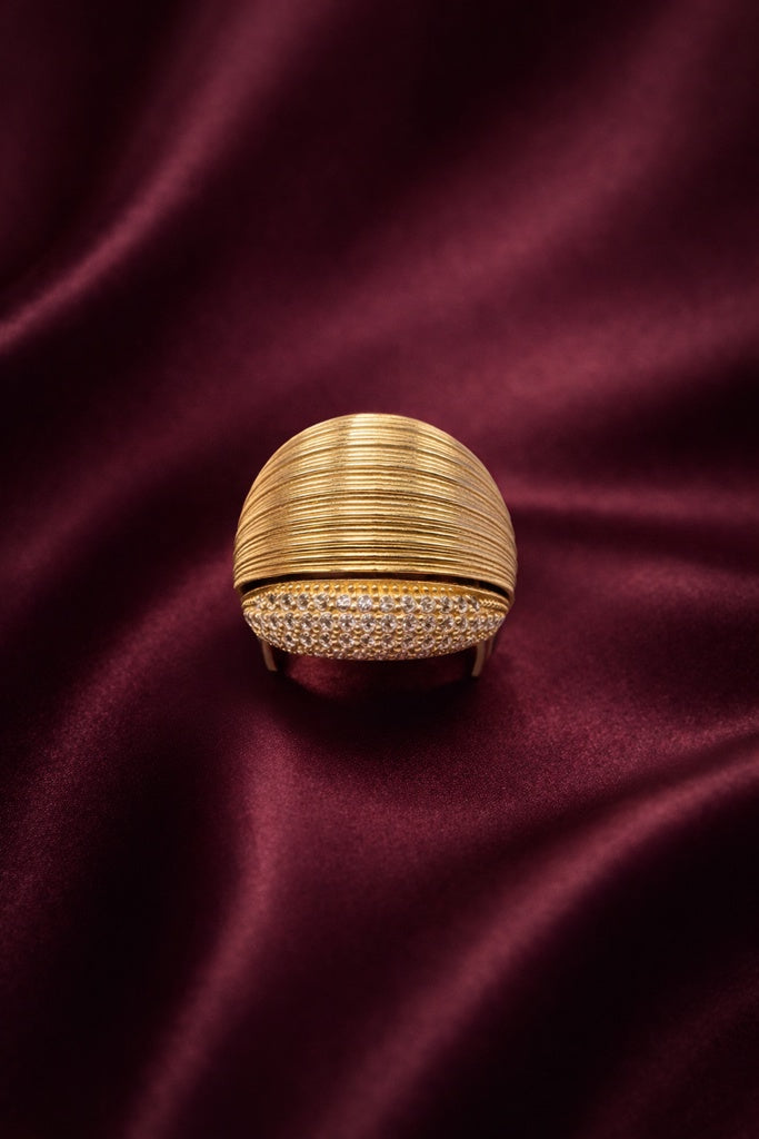 10K MODERN STRIATED RING WITH CZ ROW DETAIL – 7-8 – JY Jewelry Wholesale