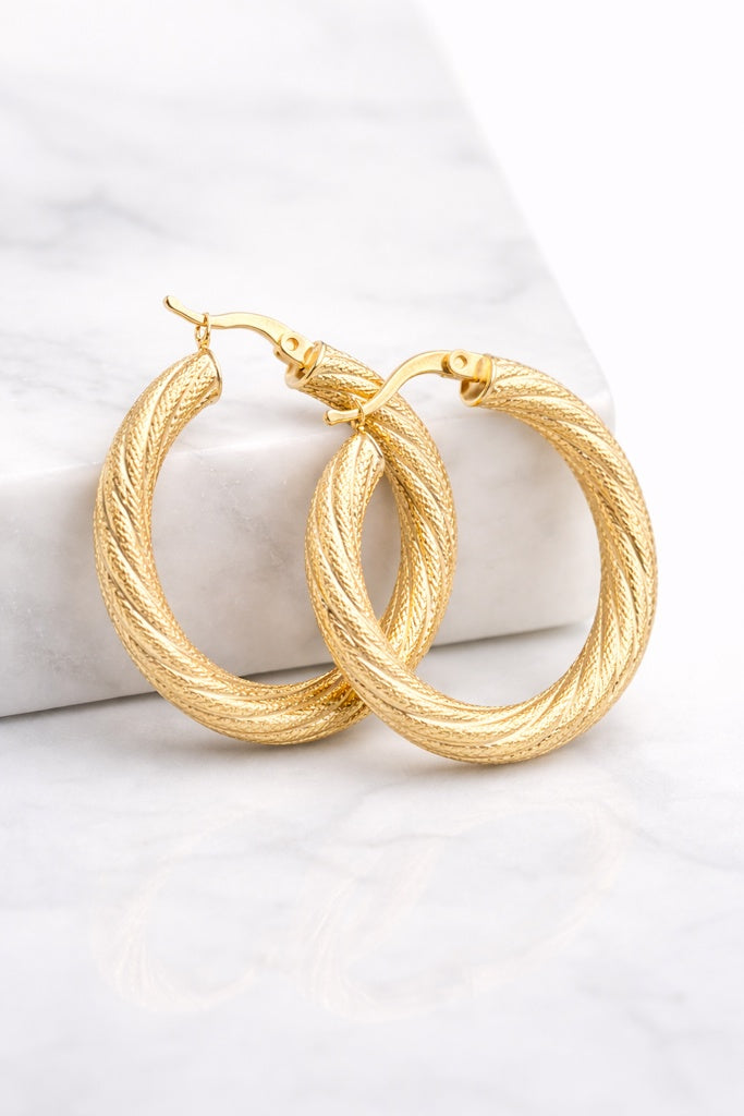 10K CLSSIC NEVADA AND CROOKED HOOPS EARRINGS – 5 5.5MM – JY Jewelry Wholesale