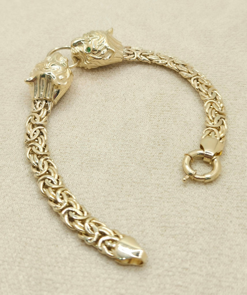10K TWO TIGER HEAD BYZENTINE BRACELET – 7" 7MM – JY Jewelry Wholesale