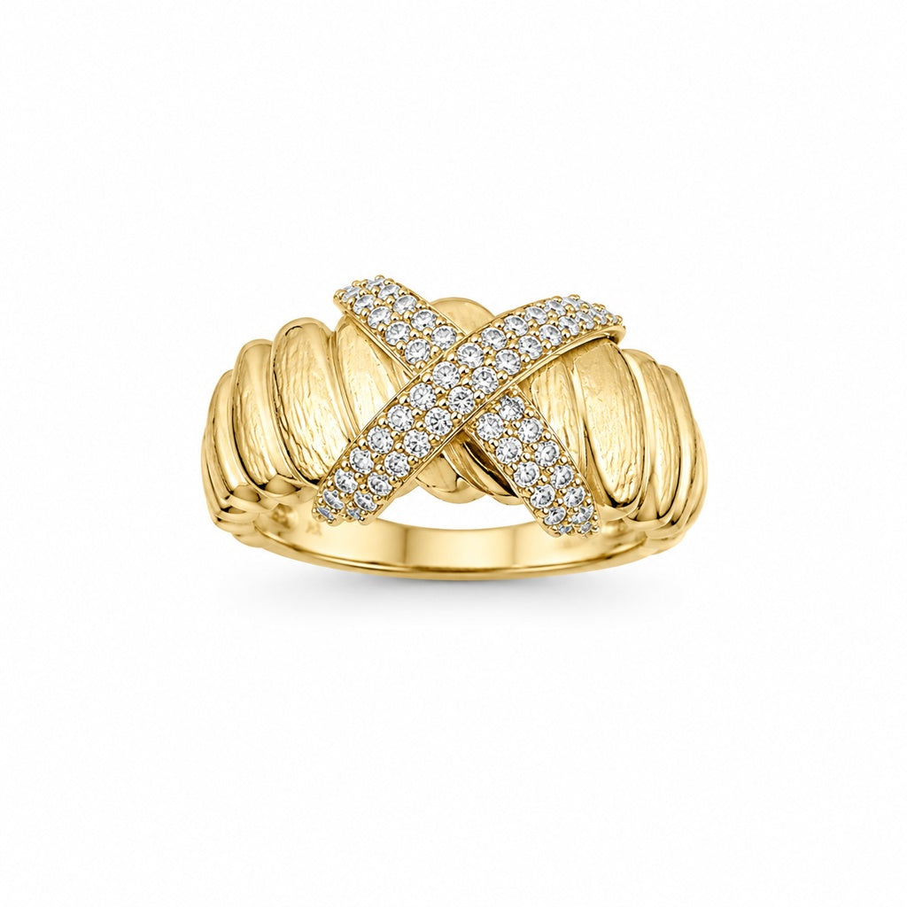 14K MODERN RING WITH AN X AND CZ DETAILS – 7 & 8.5 – JY Jewelry Wholesale