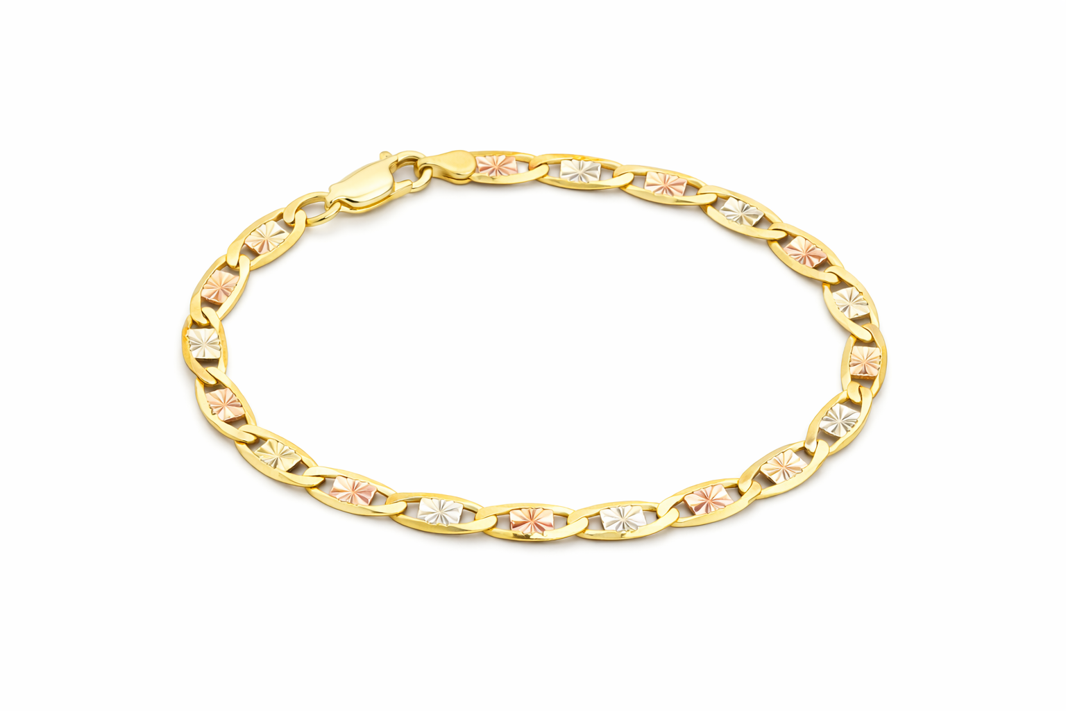 10K NO THREE TONE VALENTINE BRACELET – 7" – JY Jewelry Wholesale