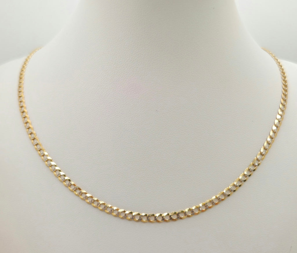 10K TWO TONE CUBAN CURB FLAT – 20" 4MM – JY Jewelry Wholesale