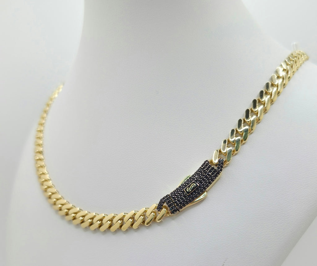 10K CERTIFIED MONACO CHAIN BLACK CZ CLOSURE – 22" 6.5MM – JY Jewelry Wholesale