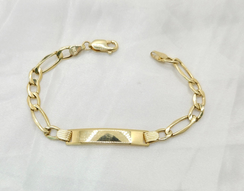 10K HOLLOW FIGARO BABY ID BRACELET – 5.5" 4.5MM – JY Jewelry Wholesale
