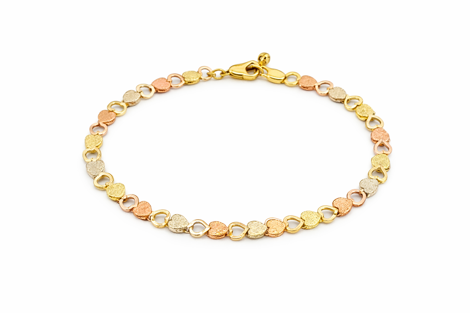 10K THREE TONES SMALL HEART BRACELET – 7" – JY Jewelry Wholesale