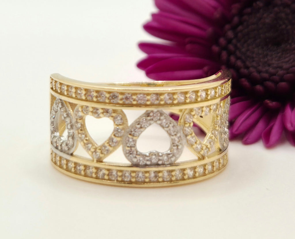 14K CZ SMALL TWO TONE HEARTS RING – 7 – JY Jewelry Wholesale