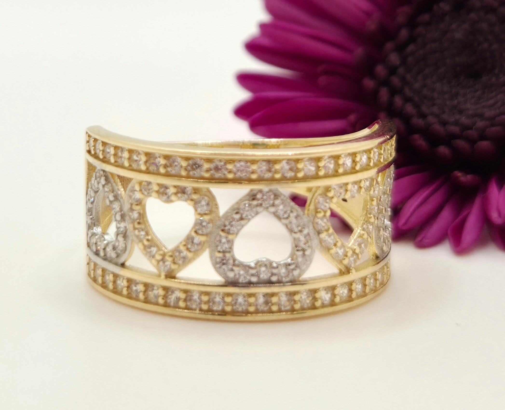 14K CZ SMALL TWO TONE HEARTS RING – 7 – JY Jewelry Wholesale