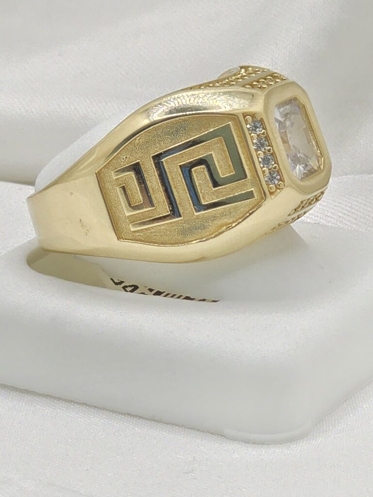 14K SOLID GREEK DESIGN SQUARE WHITE STONE MAN'S RING – 12.5 – JY Jewelry Wholesale