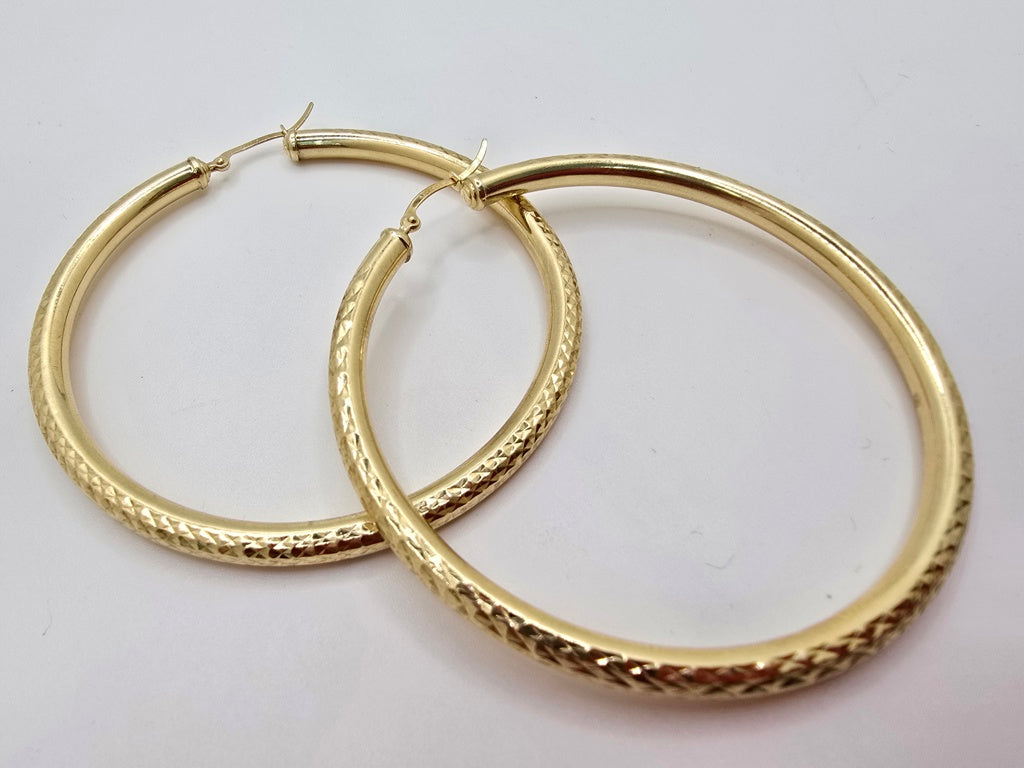10K DIAMOND CUT HOOPS EARRINGS – 6 4MM – JY Jewelry Wholesale
