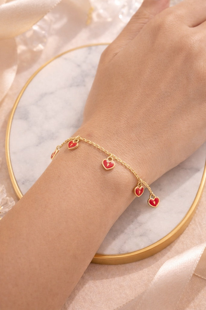14K SMALL RED HEART DANGLING BRACELET – 7-8" – JY Jewelry Wholesale